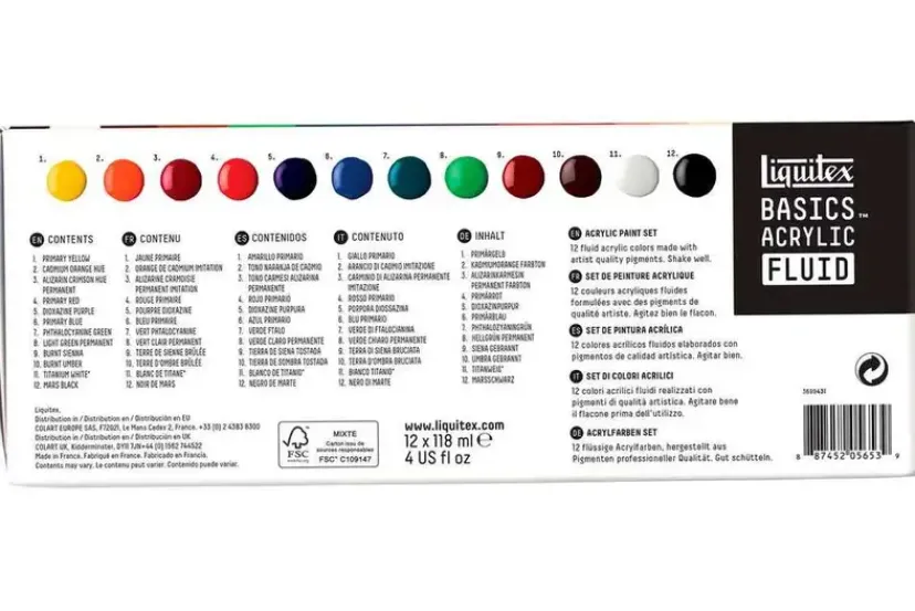 Basics acrylic fluid set 12x118ml row>LIQUITEX