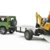 Land Rover med trailer og JCB micro gravemaskine>Bruder New
