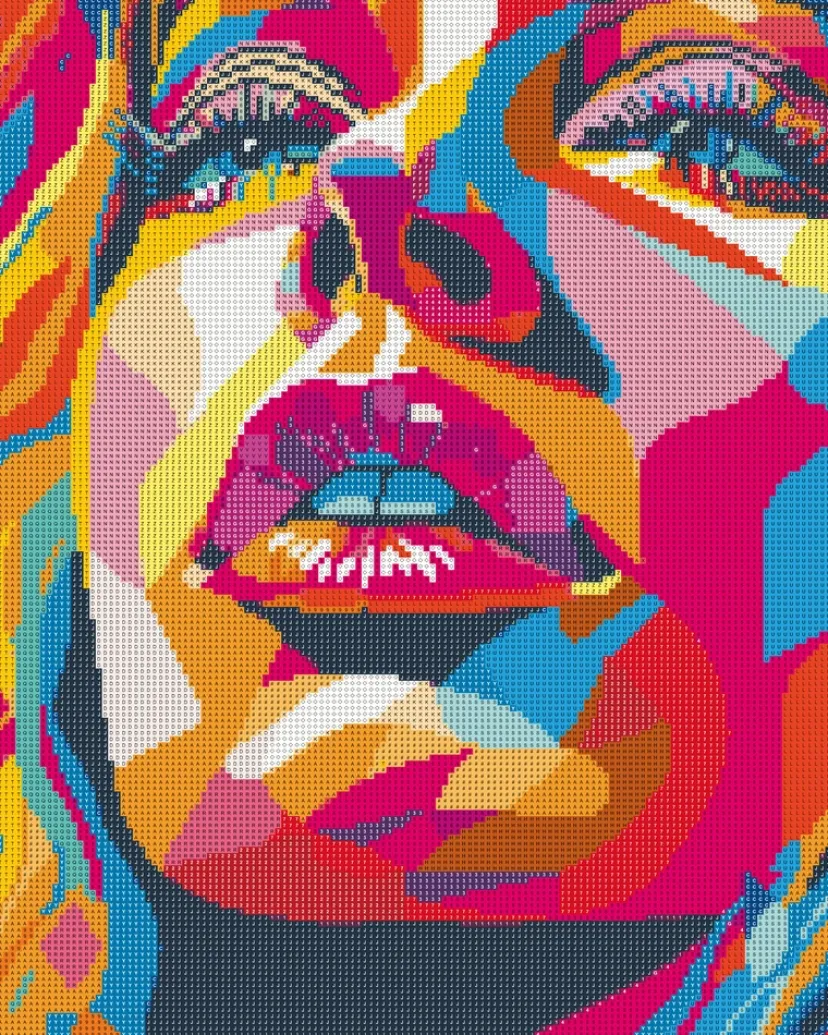 Diamond art ansigt farverig 40 x 50 cm> New