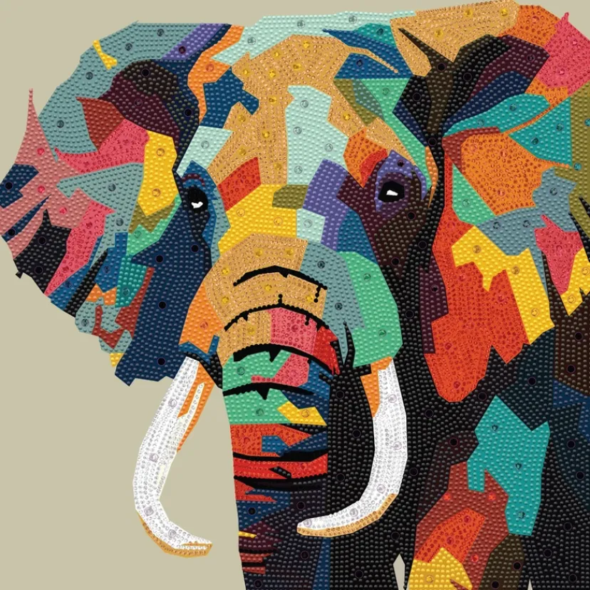 Diamond art MIX elefant farverig 40 x 40 cm> Outlet