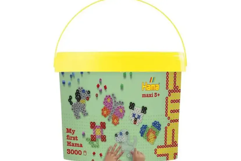 maxi perler 3000stk + 4 plader i bøtte, gul>Hama New