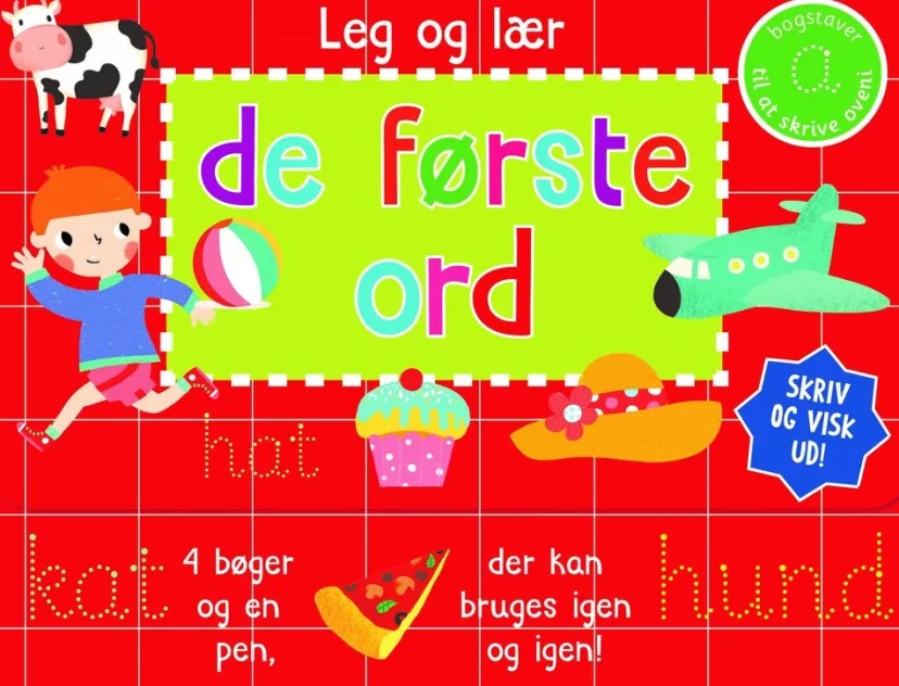 Skriv og visk ud - De første ord (kuffert med 4 bøger og pen)> Hot