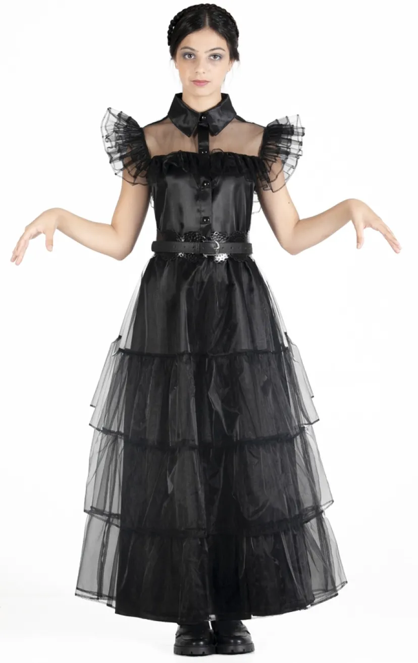 Wednesday Addams balkjole kostume str. 132 cm> Hot