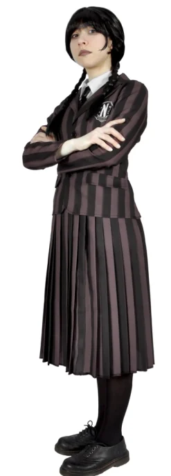 Wednesday Addams nevermore academy kostume med paryk str. 140 cm> Best
