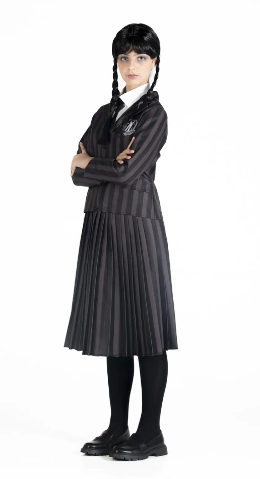 Wednesday Addams nevermore academy kostume med paryk str. 152 cm> Best