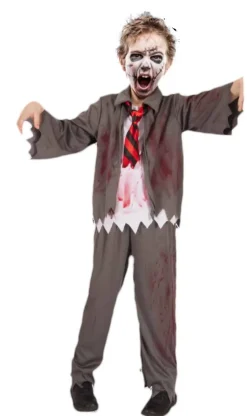 Zombie skoledreng-kostume str. 8-10 år>