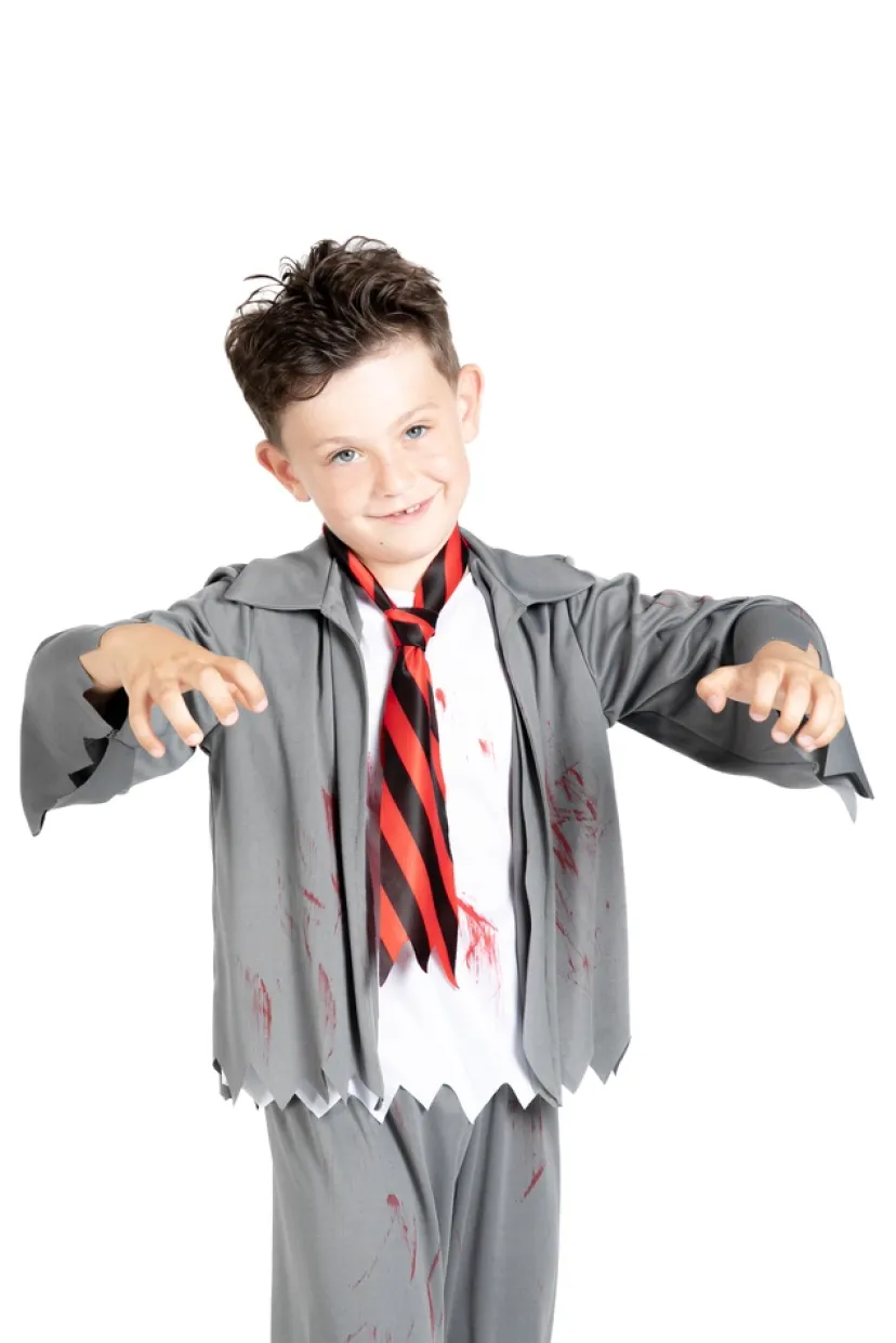 Zombie skoledreng-kostume str. 8-10 år>